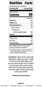 Greens by Isagenix Nutrition Facts
